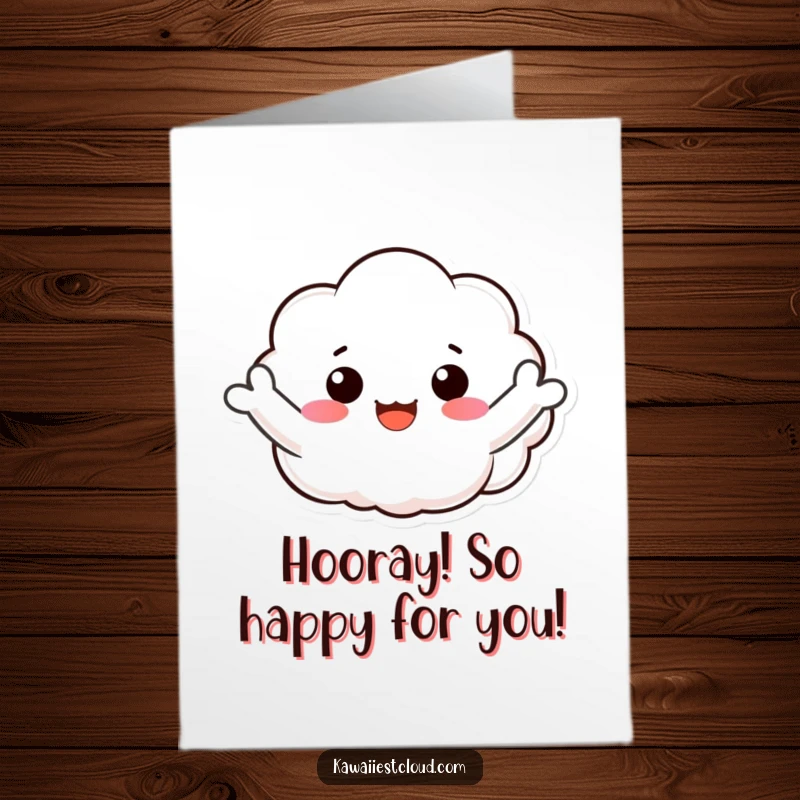 Funny Free Printable Congratulations Card: A happy cloud character joyfully waves its arms, celebrating a momentous occasion.