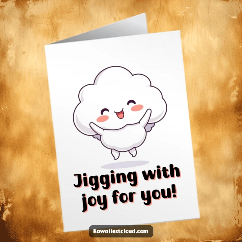 Funny Free Printable Congratulations Card: A cloud character caught mid-jig, bouncing with excitement and celebration.