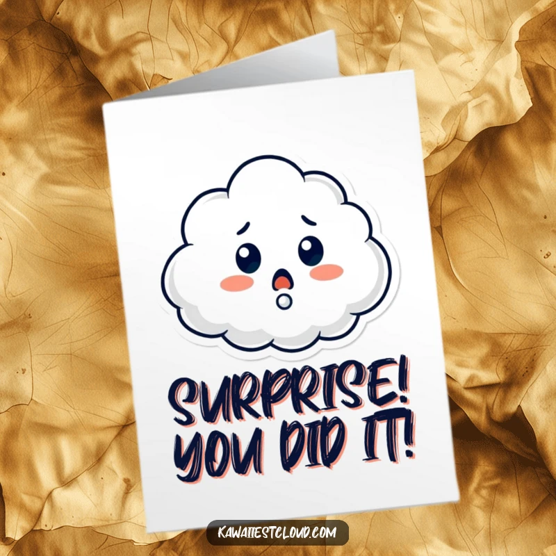 Funny Free Printable Congratulations Card: Surprised cloud character with a large question mark appearing, an unexpected downloadable gift.