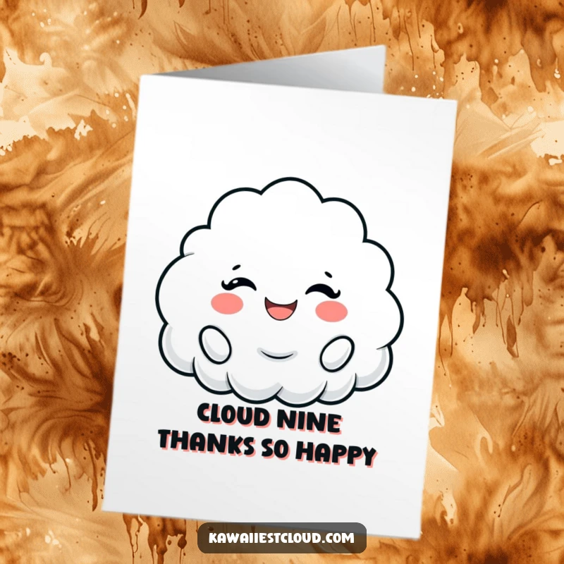 Funny Free Printable Thank You Card: A cheerful cloud character beams with a wide, fluffy smile, expressing thanks.