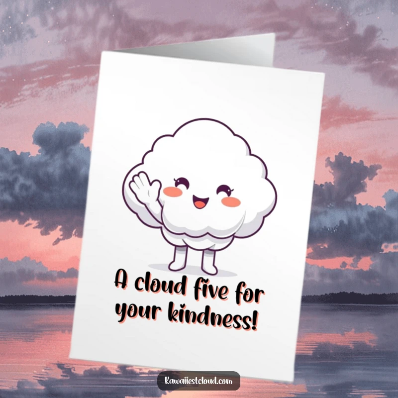 Funny Free Printable Thank You Card: Happy cloud giving another cloud a high-five, a gesture of thanks.