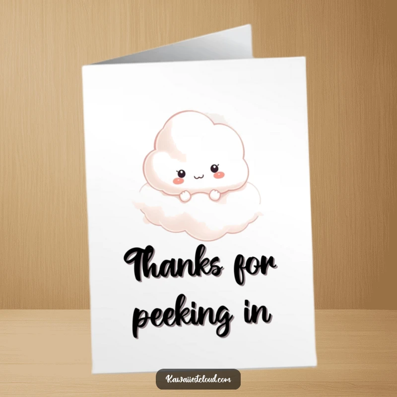Funny Free Printable Thank You Card: A curious cloud character peeks through mist, showing gratitude