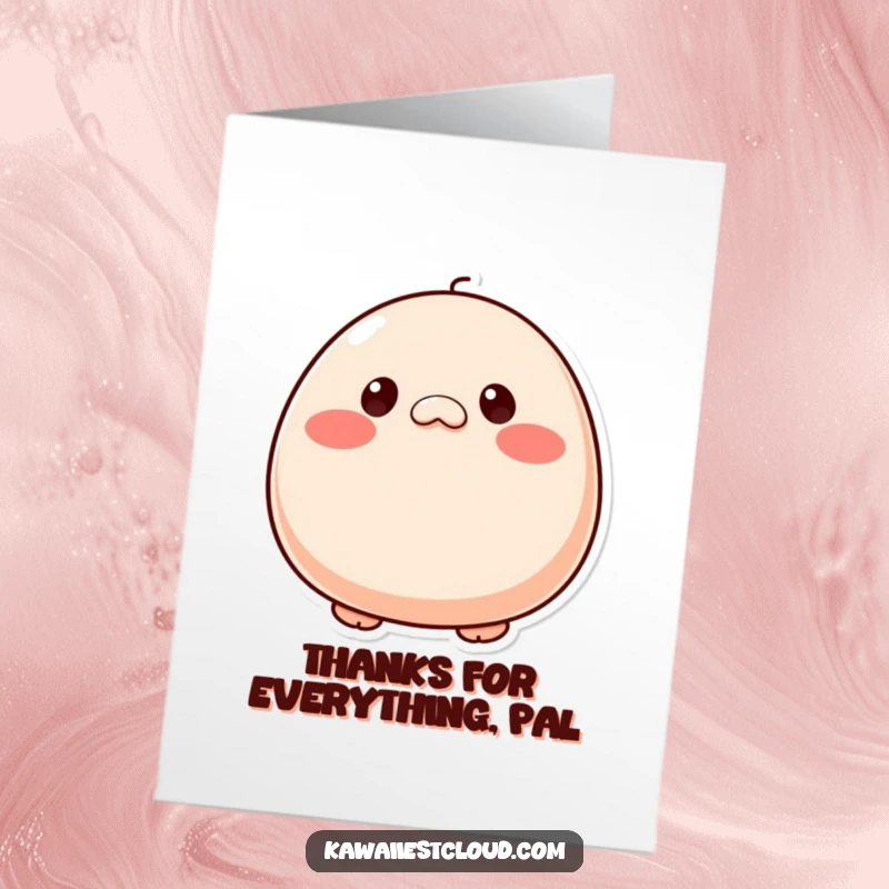 Funny Free Printable Thank You Card: Plump round character with button eyes and rosy cheeks, a DIY downloadable thank you.