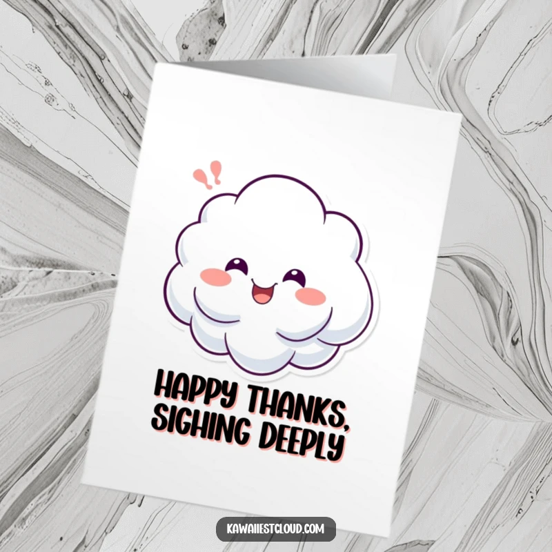 Funny Free Printable Thank You Card: A cheerful cloud lets out a happy sigh, conveying warmth and gratitude with a smile, a sweet downloadable.