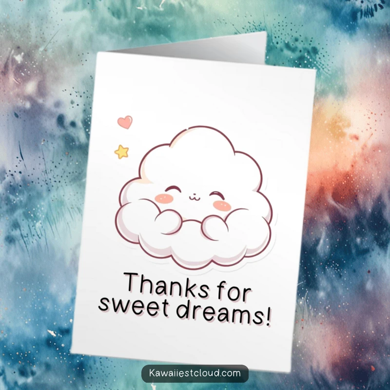 Funny Free Printable Thank You Card: Peaceful Dreaming Cloud Character Floating Effortlessly in a Serene Sky.