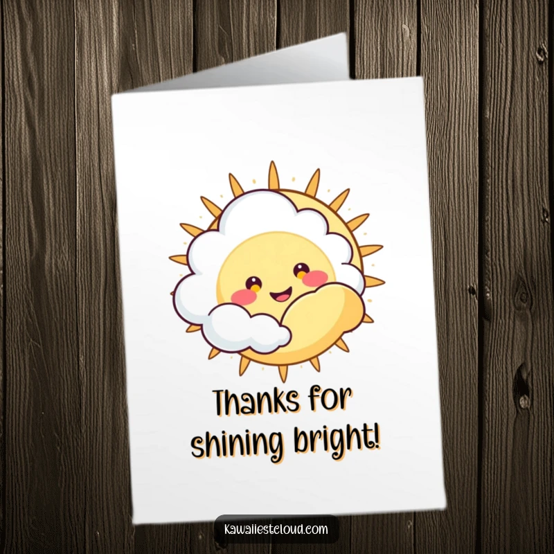 Funny Free Printable Thank You Card: Cute smiling cloud character peeking from behind a sun.