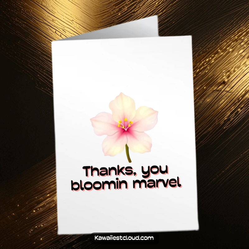 Funny Free Printable Thank You Card of a tiny glowing blossom with translucent petals, perfect for a gentle downloadable gift.