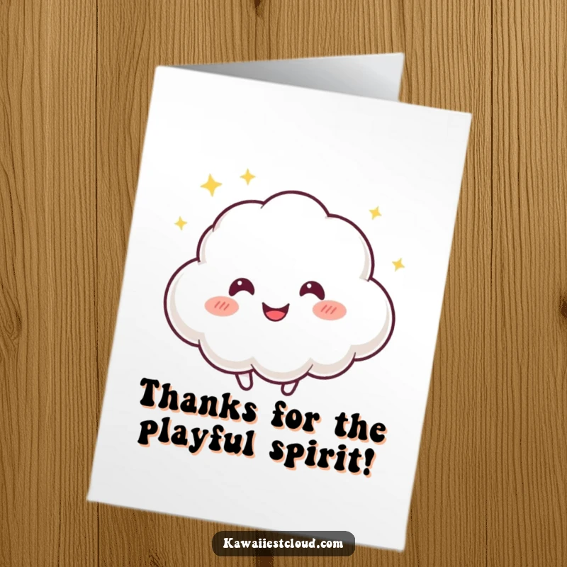 Funny Free Printable Thank You Card: A playful cloud character with a mischievous twinkle bounces happily, expressing thanks.