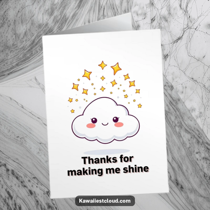 Funny Free Printable Thank You Card: A cheerful cloud character showers tiny, sparkling stars, expressing heartfelt thanks.