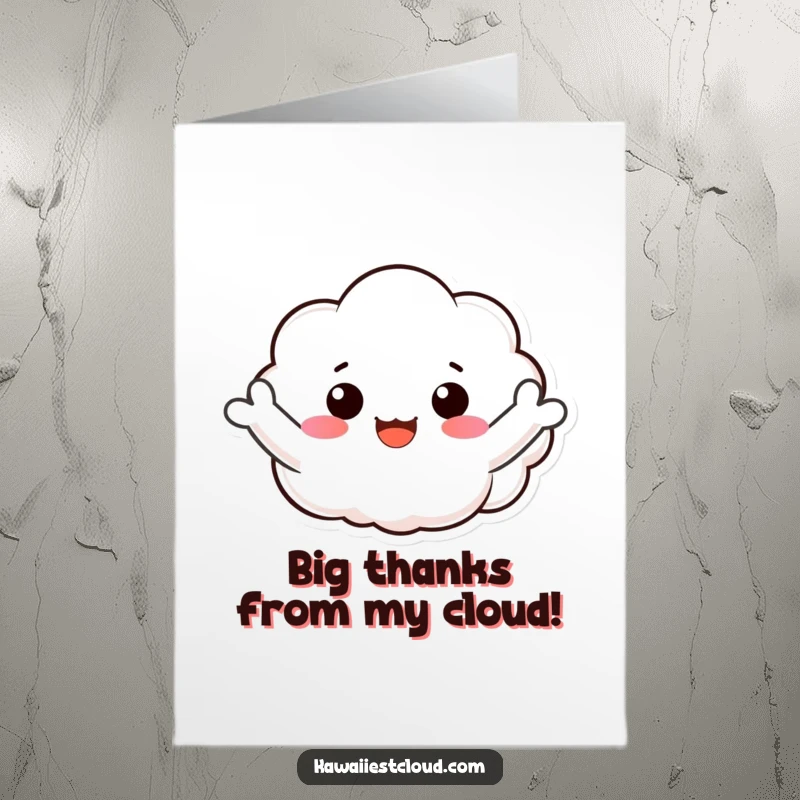 Funny Free Printable Thank You Card: A smiling cloud character waves its arms happily, conveying sincere thanks.