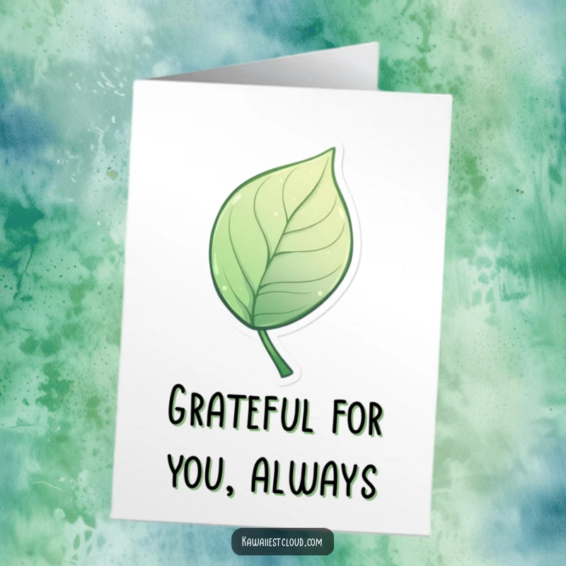 Free printable thank you card displaying a miniature, stylized leaf with an artistic and elegant curved design, perfect for expressing thanks.