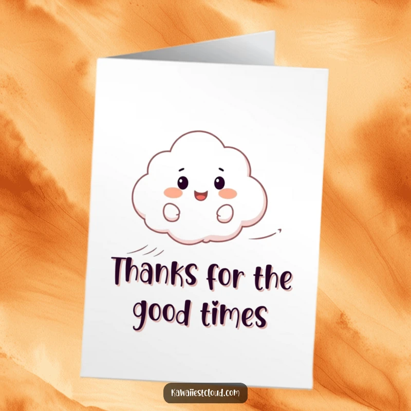 Funny Free Printable Thank You Card: A happy cloud elegantly surfs on a gentle wind, showing thanks.