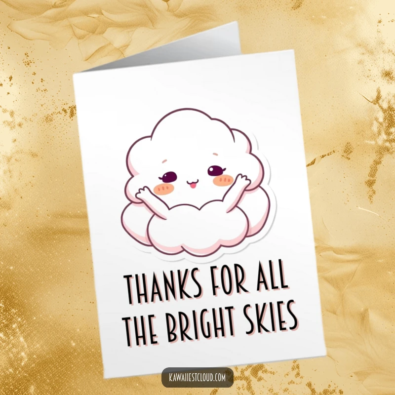Funny Free Printable Thank You Card: A loving cloud character reaching out to embrace the sky, conveying thanks.