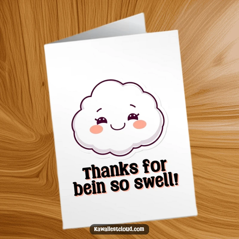 Funny Free Printable Thank You Card: A happy cloud character floats with a wide, genuine grin, expressing heartfelt thanks.