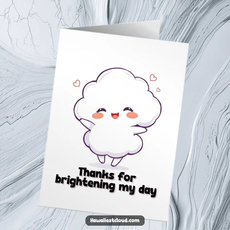 Funny Free Printable Thank You Card: A delighted cloud character dances with a gentle shimmer of thanks