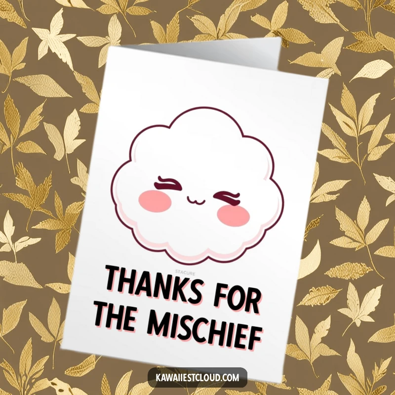 Funny Free Printable Thank You Card: A cloud with rosy cheeks playfully winks, adding humor to thanks.