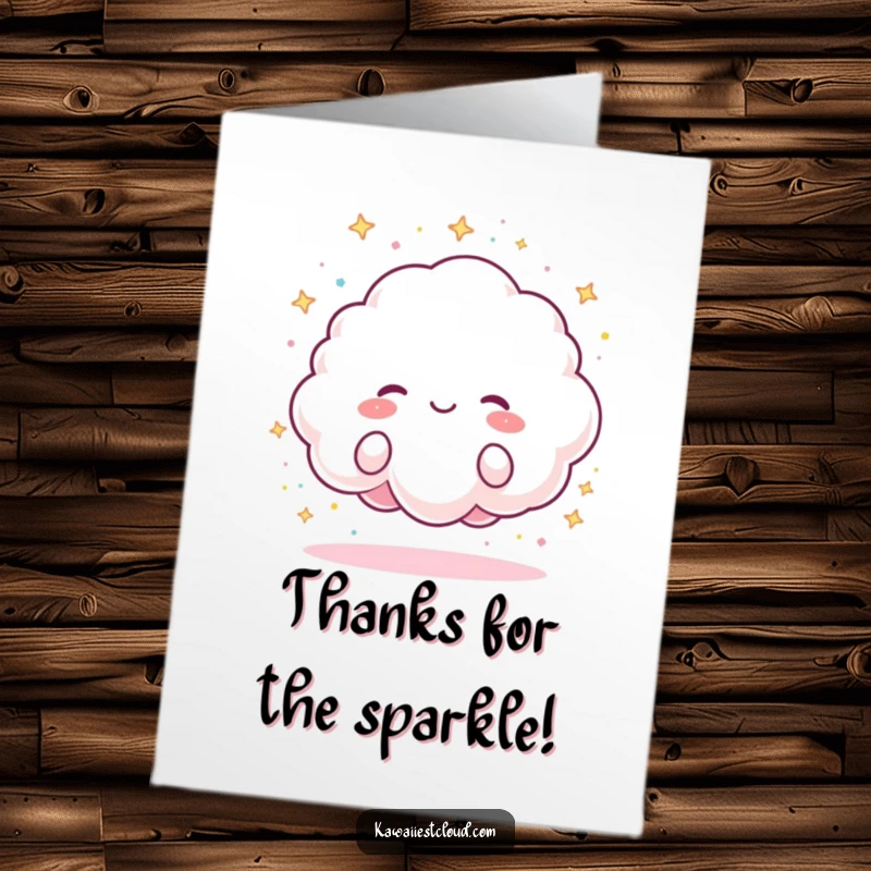 Funny Free Printable Thank You Card: Happy cloud character raining colorful sparkles, a unique way to show appreciation.