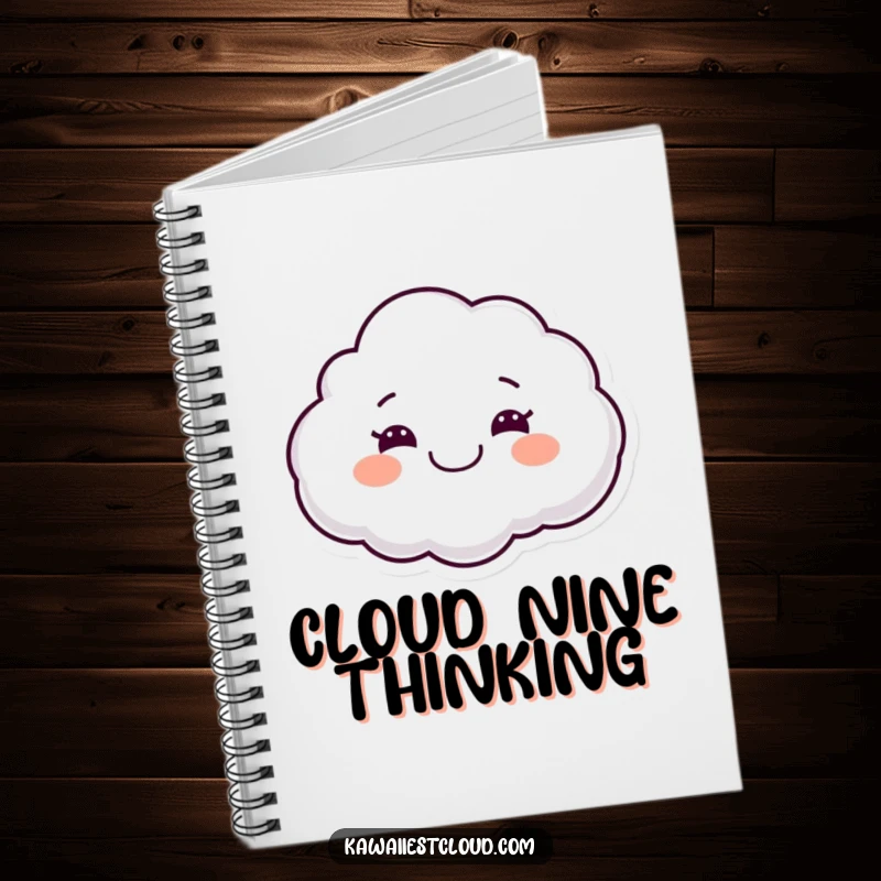 Funny notebook featuring a smiling cloud character with a wide grin, floating happily, perfect for jotting down notes with joy.