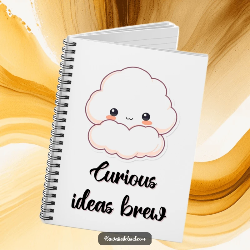 Funny notebook cover featuring a cloud character peeking curiously from behind a fluffy edge, designed for capturing intriguing ideas.