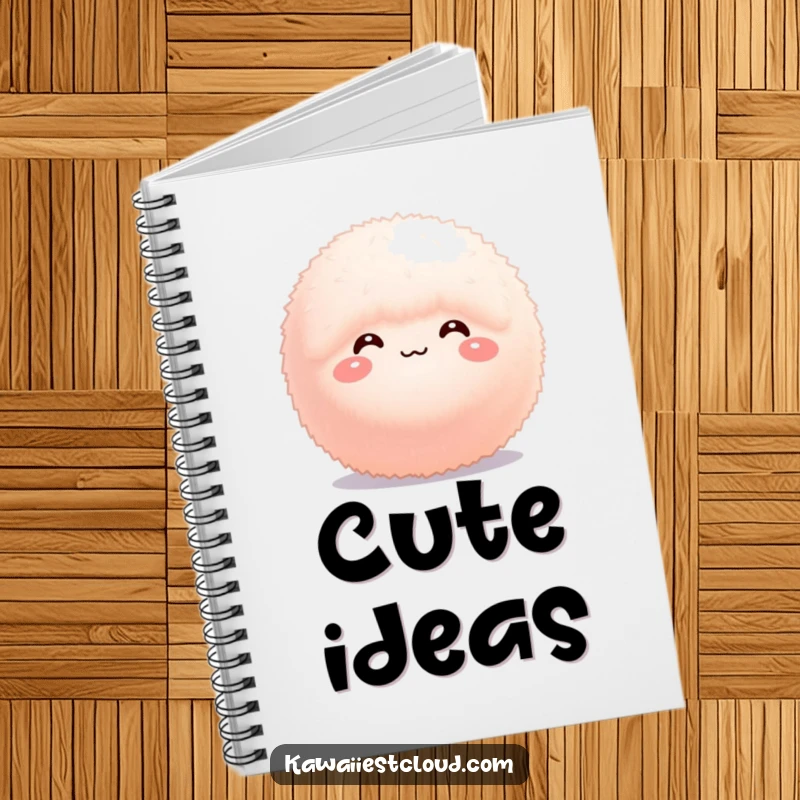 Funny Notebook: A small, fluffy sphere with a bashful, sweet expression, perfect for journaling and creative thoughts.