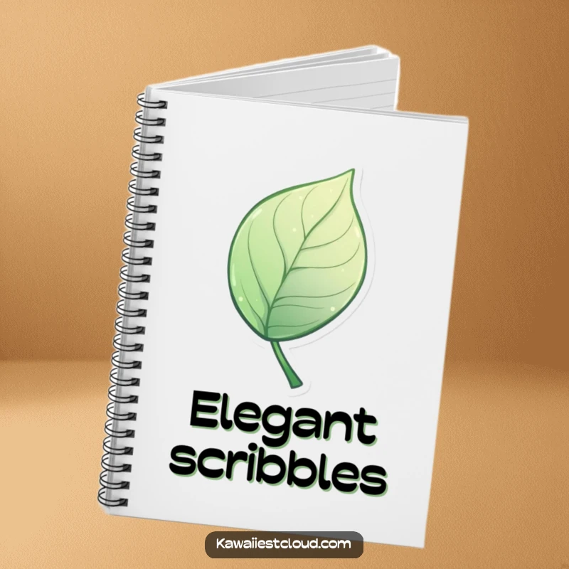 Funny Notebook featuring a miniature, stylized leaf with an artistic, elegant curve, ideal for notes, sketches, and humorous musings.