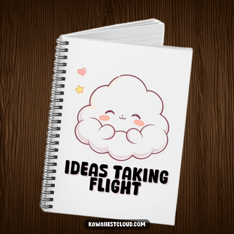 Funny notebook cover depicting a dreaming cloud character with a peaceful expression, floating serenely, inspiring calm and creative writing.
