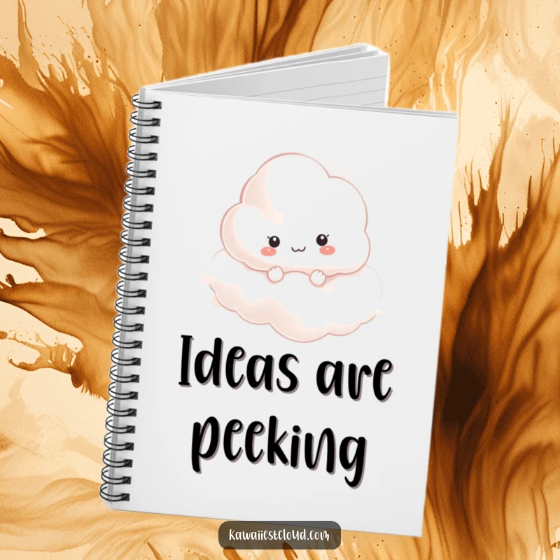 Funny curious cloud character peeking from mist on a notebook cover, perfect for note-taking.