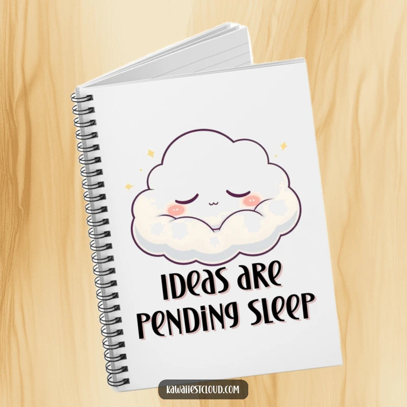 Funny Notebook: A serene, sleepy cloud character drifting and emitting a soft glow, inspiring calm thoughts and humorous notes.