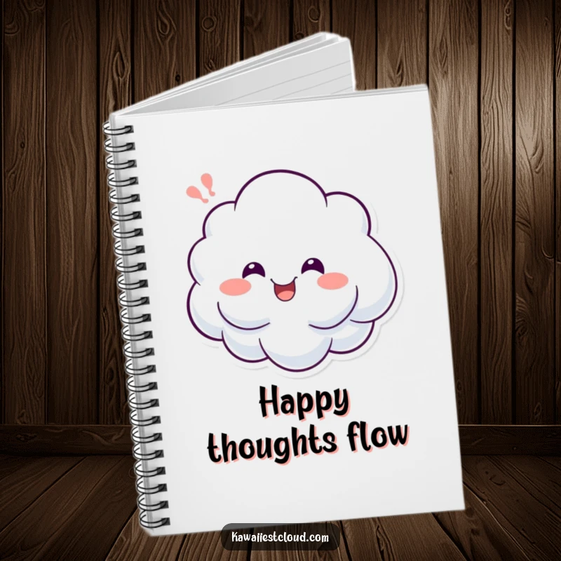 Funny notebook cover featuring a cheerful cloud character letting out a happy sigh, designed for capturing joyful thoughts and happy notes.
