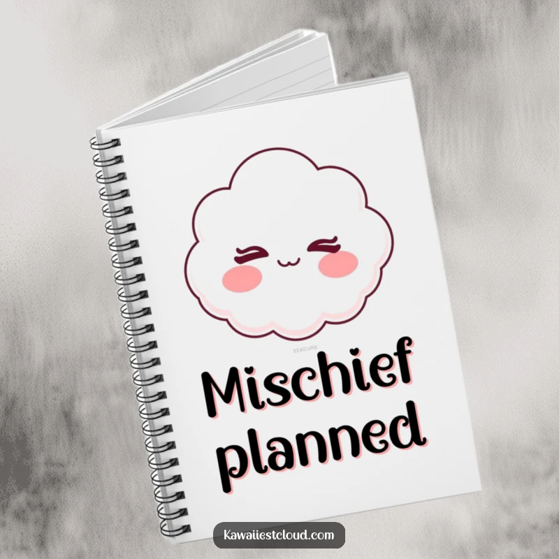 Funny notebook cover featuring a cartoon cloud winking cheekily, perfect for inspiring playful thoughts and ideas.