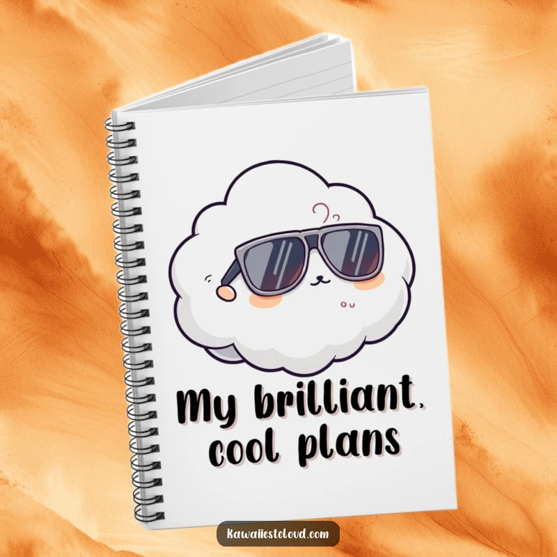 Funny cool cloud notebook cover with a character wearing oversized sunglasses, designed for jotting down ideas with a stylish and humorous flair.