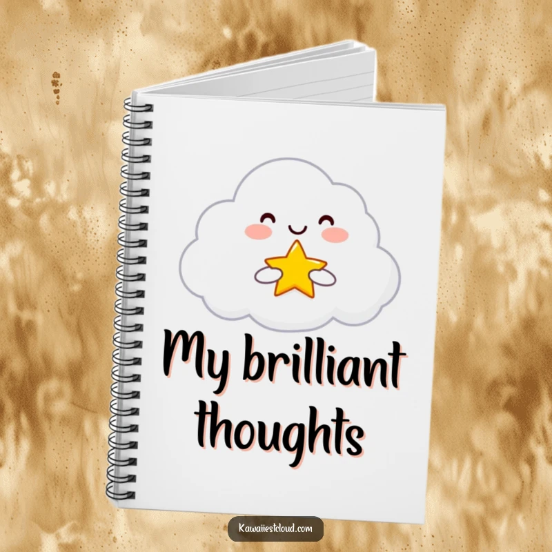 Funny Notebook featuring a smiling cloud character holding and offering a tiny, bright star, perfect for journaling and thoughtful notes.