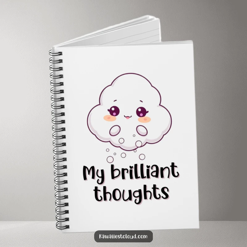 Funny notebook cover depicting a beaming cloud character puffing out tiny, shimmering bubbles, inspiring playful thoughts and creative writing.