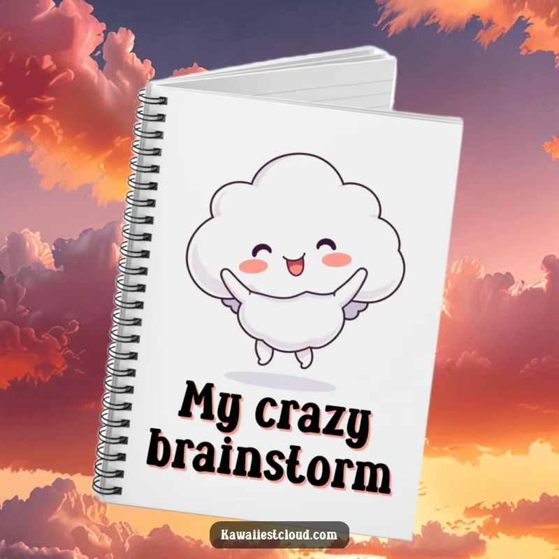 Funny cloud notebook cover showing a character doing a silly, bouncy jig, great for creative writing.
