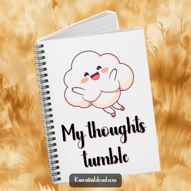 Funny Notebook featuring a delighted cloud character performing a playful somersault in the sky, perfect for jotting down energetic ideas.