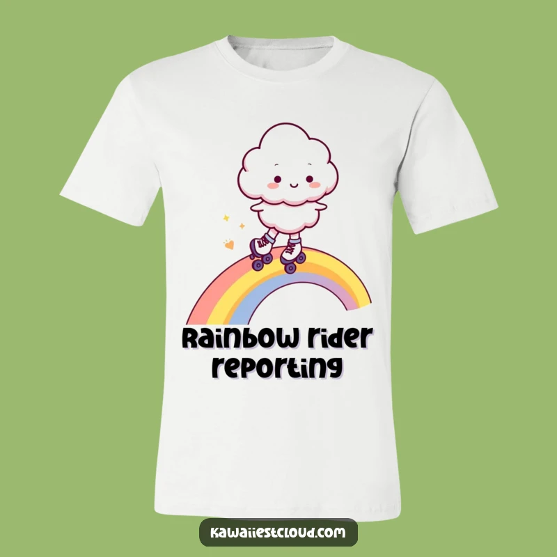 Funny Cheerful Cloud T-Shirt - Roller Skating Rainbow Fun, Ideal Funny Gift!