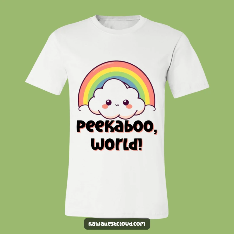 Funny Curious Cloud Peeking T-Shirt - Vibrant Rainbow Graphic Tee