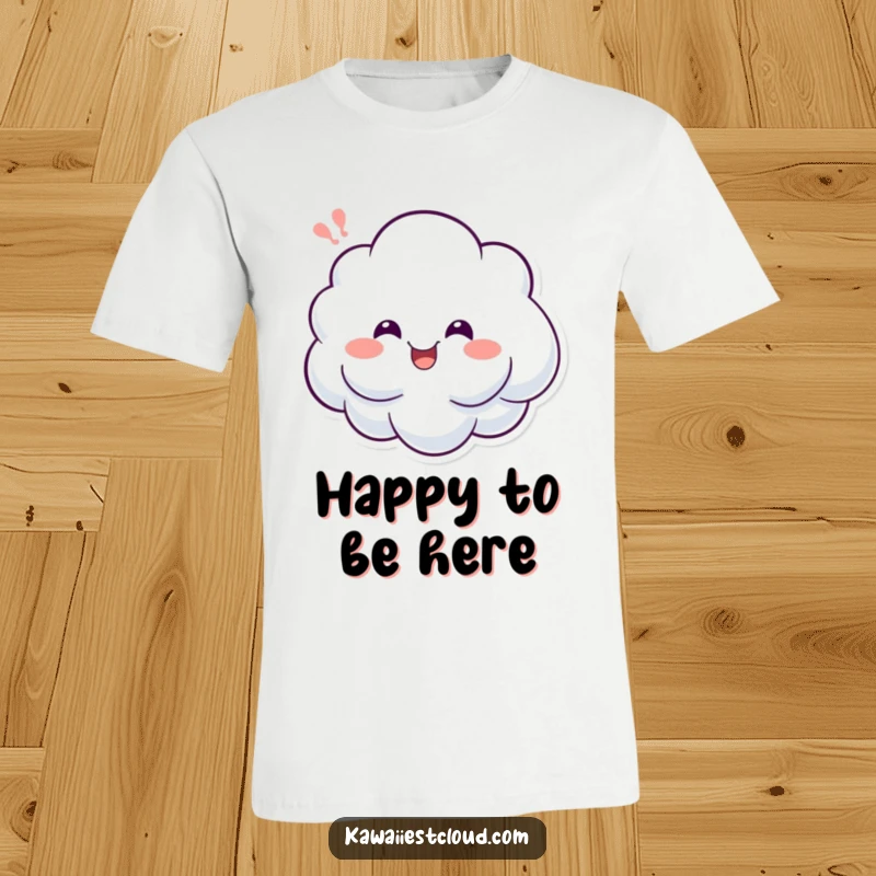 Funny t-shirt depicting a cheerful cloud character letting out a happy sigh, radiating pure joy and infectious positivity.
