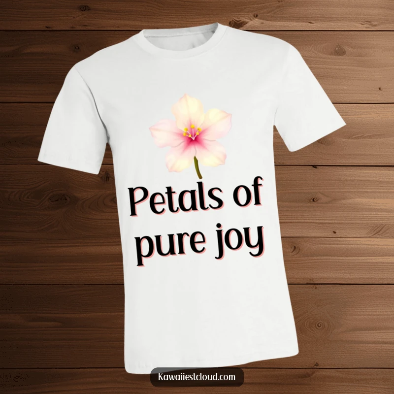 Funny tiny glowing blossom t-shirt with delicate translucent petals, showing enchanting and natural vibes.