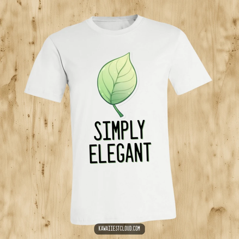 Funny T-Shirt showcasing a miniature, stylized leaf with an artistic, elegant curve, perfect for casual wear and humor.