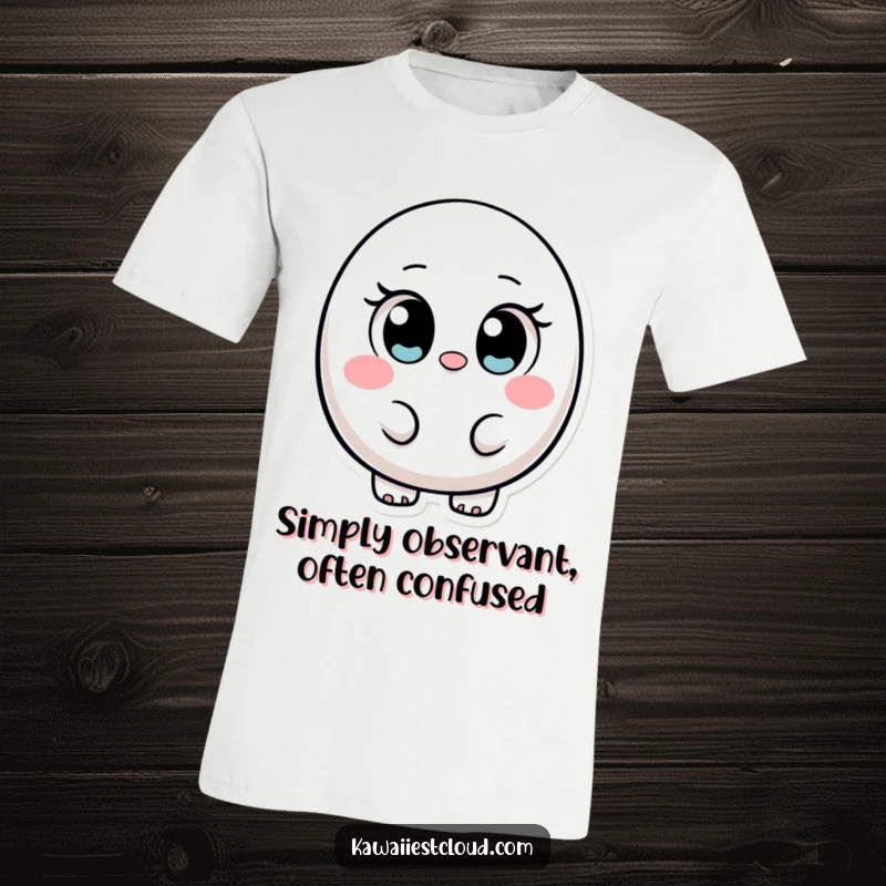 Funny ovular character t-shirt with big, innocent eyes, spreading joy and charm with its simple, relatable design.