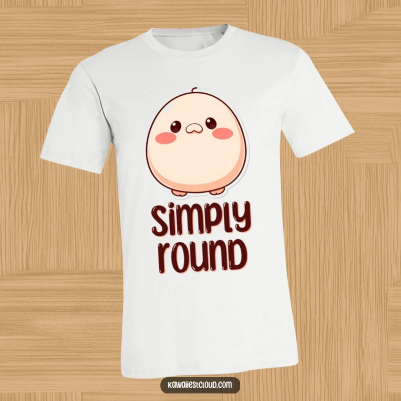 Funny plump, round character with small button eyes and rosy cheeks, an adorable and comfortable t-shirt. A cute gift.
