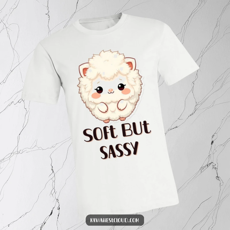 Funny fluffy, textured character t-shirt with minimalistic details, offering a soft, intriguing, and humorous visual appeal.