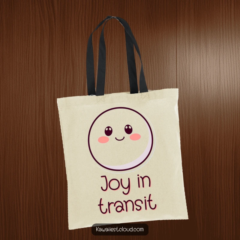 Funny rounded character tote bag with two dot eyes and a curved smile, perfect for carrying items with a dose of simple, cheerful humor.